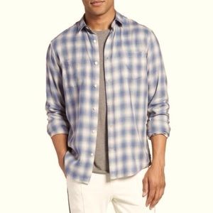 VINCE Blue Shadow Plaid Slim Fit Button Down Shirt NWOT
